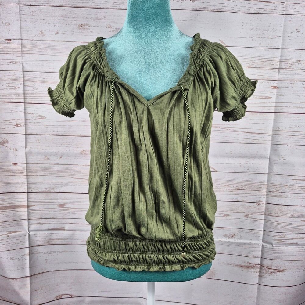 Derek Heart Womens Sz M Olive Green Top Fairy Grunge Y2K Romantic Festival Boho